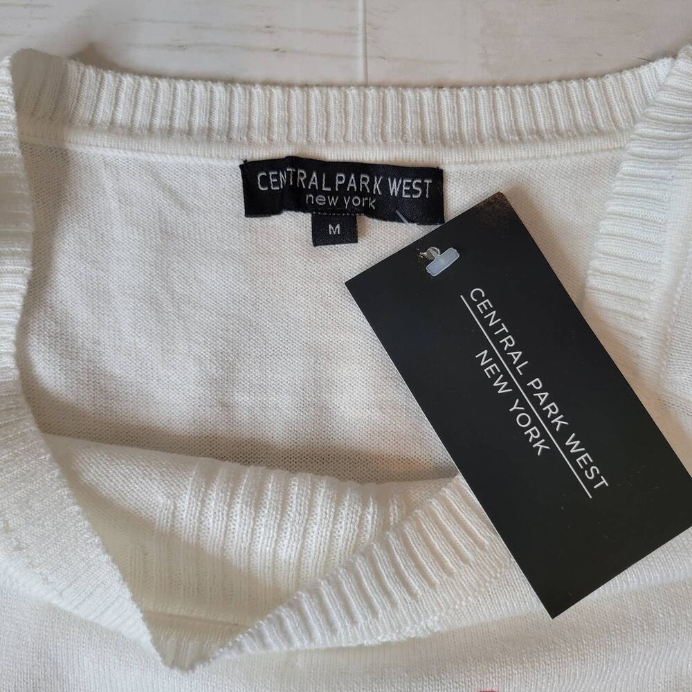 Central Park West Linen Blend Stripe Sweater Heart Detail Size - Picture 5 of 10